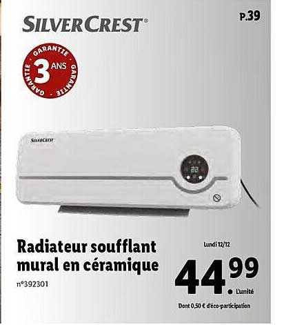 radiateur soufflant mural en céramique silver crest