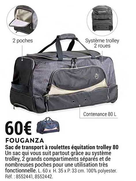 sac de transport à roulettes équitation trolley 80 fouganza