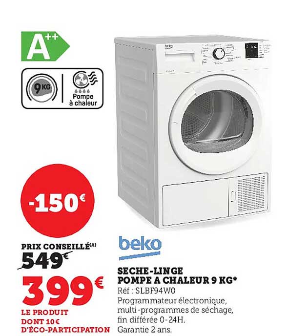 sèche-linge pompe à chaleur 9 kg beko
