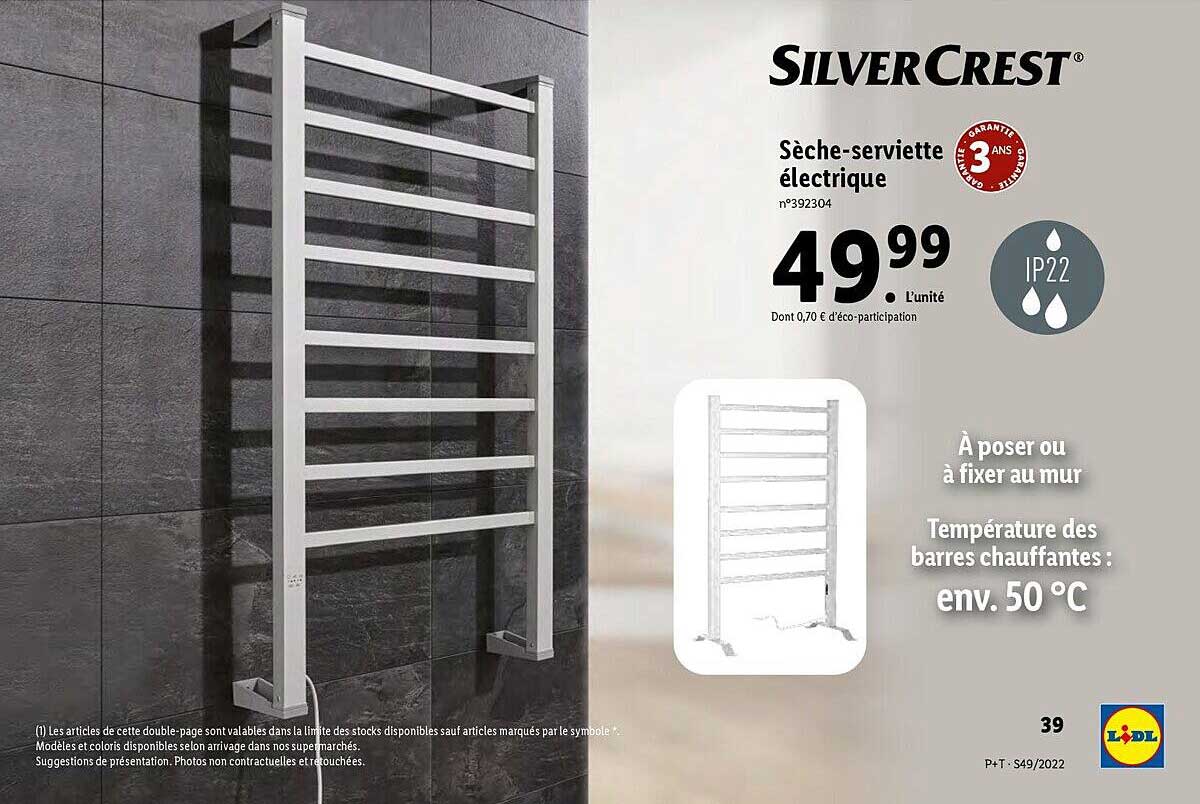 sèche-serviette électrique silver crest