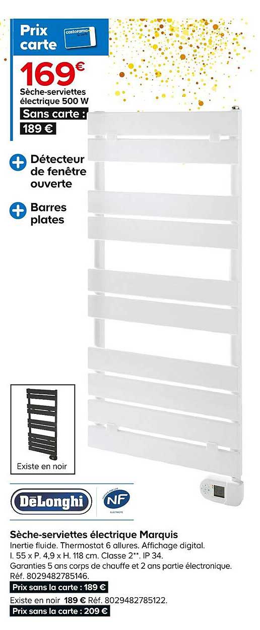 sèche-serviettes électrique 500 w marquis dëlonghi