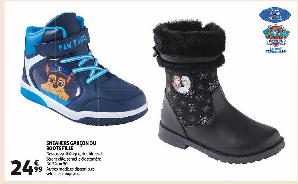 sneakers garçon ou boots fille paw patrol