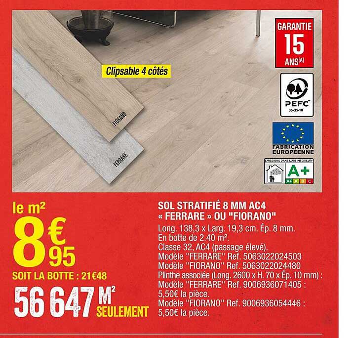 Sol Stratifié 8 Mm Ac4 «ferrare» Ou "fiorano"