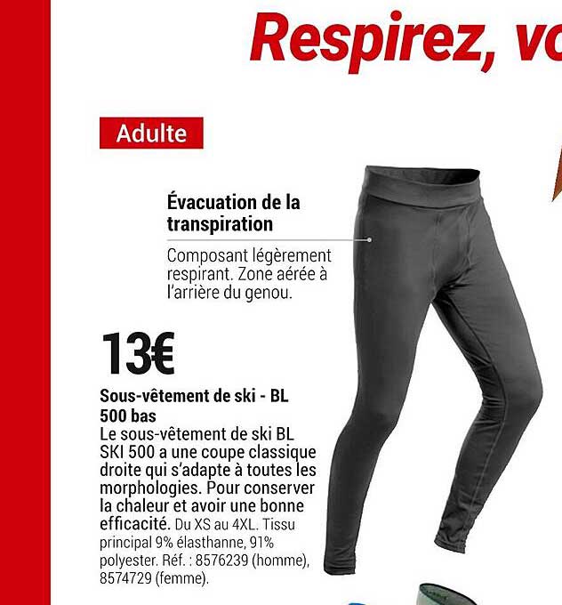 sous-vêtement de ski - bl 500 bas