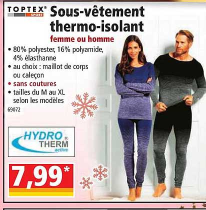 sous-vêtement thermo-isolant toptex sport
