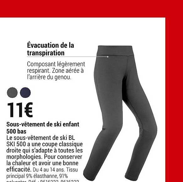 sous-vêtements de ski enfant 500 bas