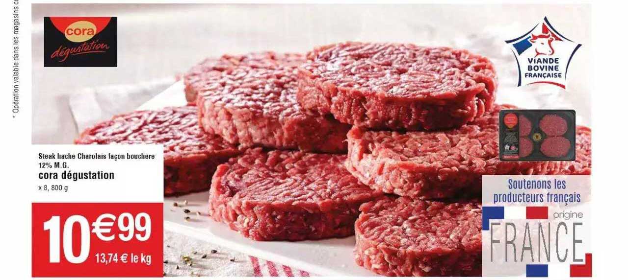 steak haché charolais façon bouchère 12% m.g. cora dégustation
