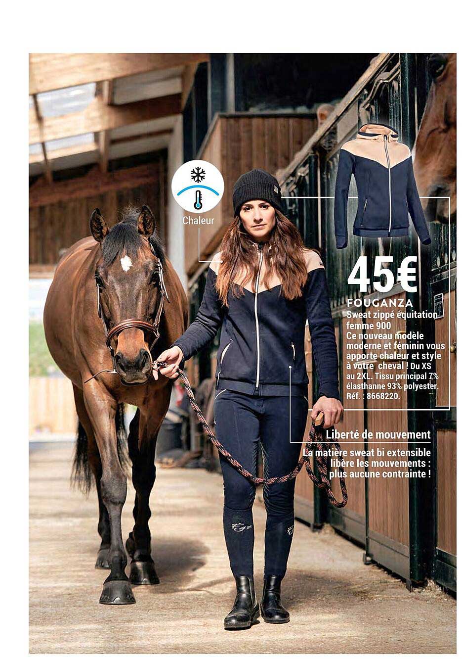 sweat zippé équitation femme 900 fouganza