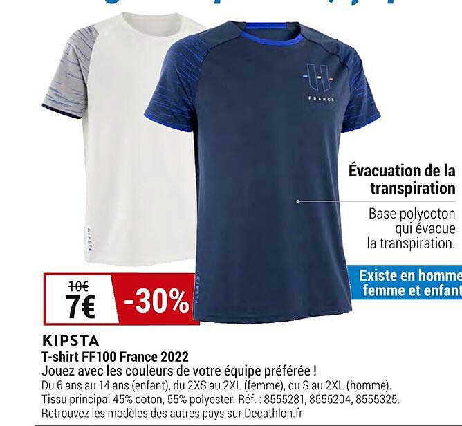 t-shirt ff100 france 2022 kipsta