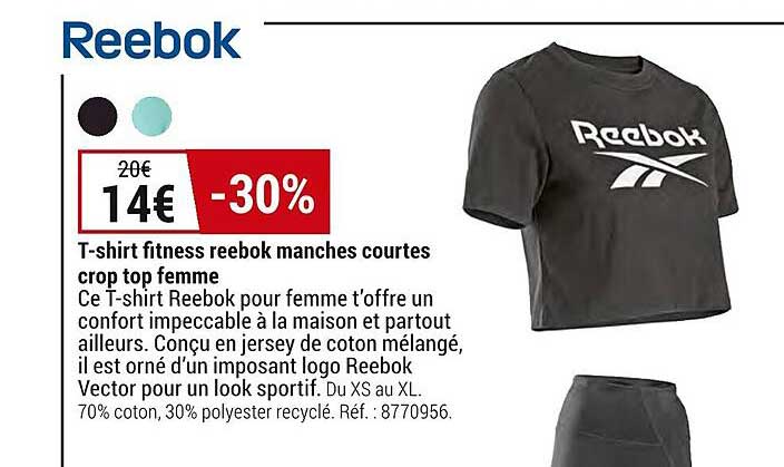t-shirt fitness reebok manches courtes crop top femme