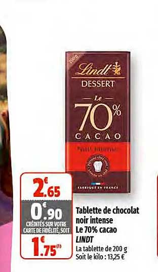 Tablette De Chocolat Noir Intense Le 70% Cacao Lindt