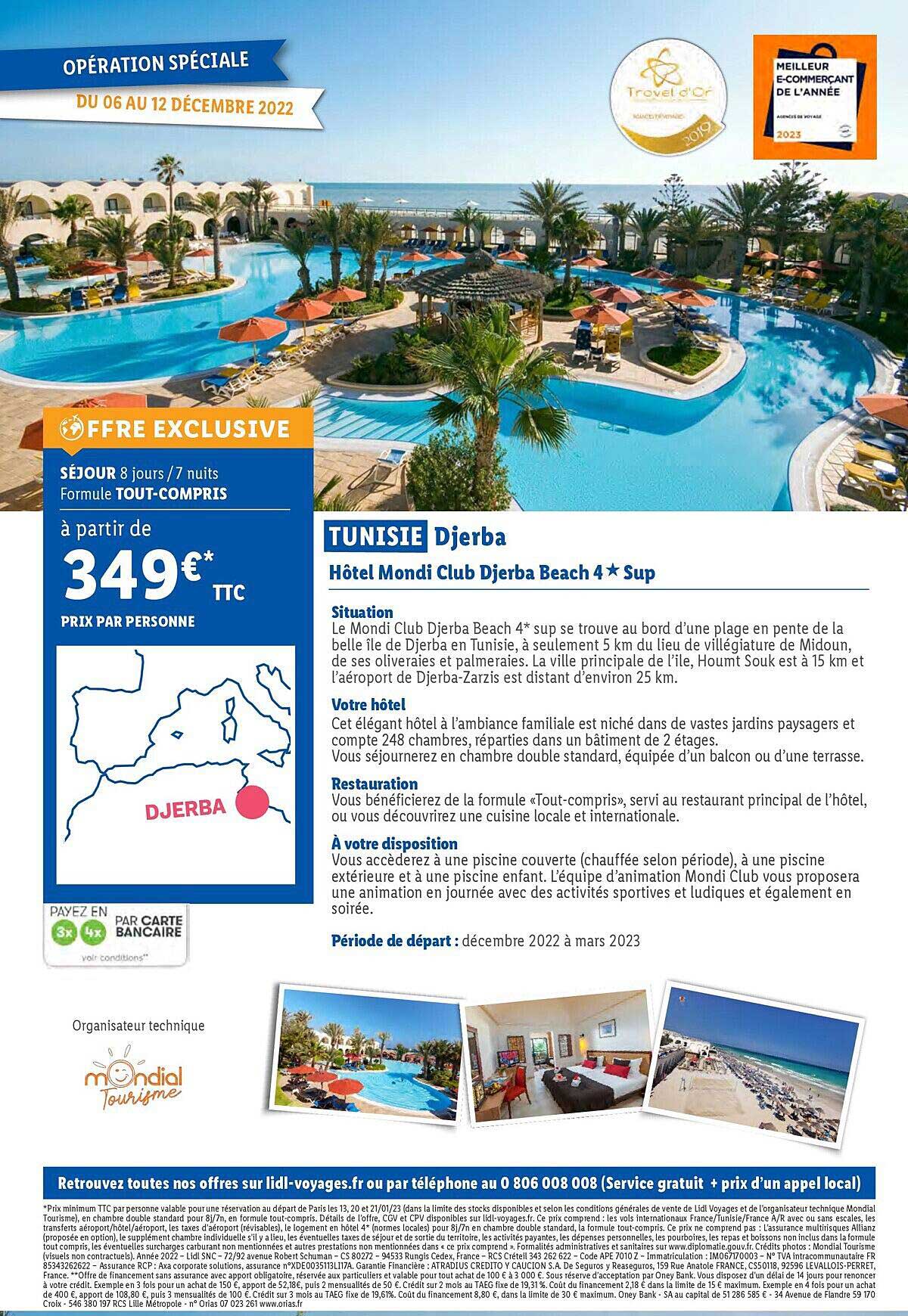 tunisie djerba : hôtel mondi club djerba beach 4* sup