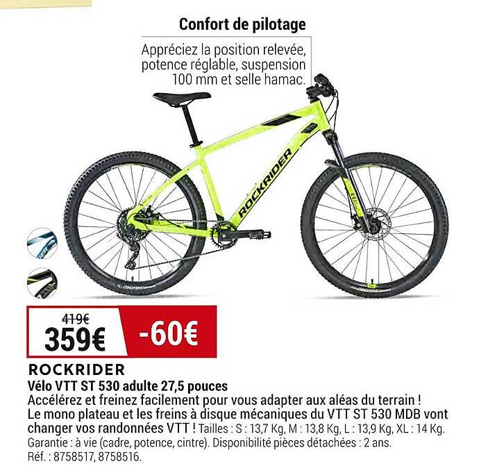 vélo vtt st 530 adulte 27,5 pouces rockrider