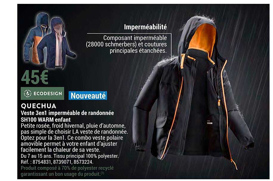 veste 3 en 1 imperméable de randonnée sh100 warm enfant quechua