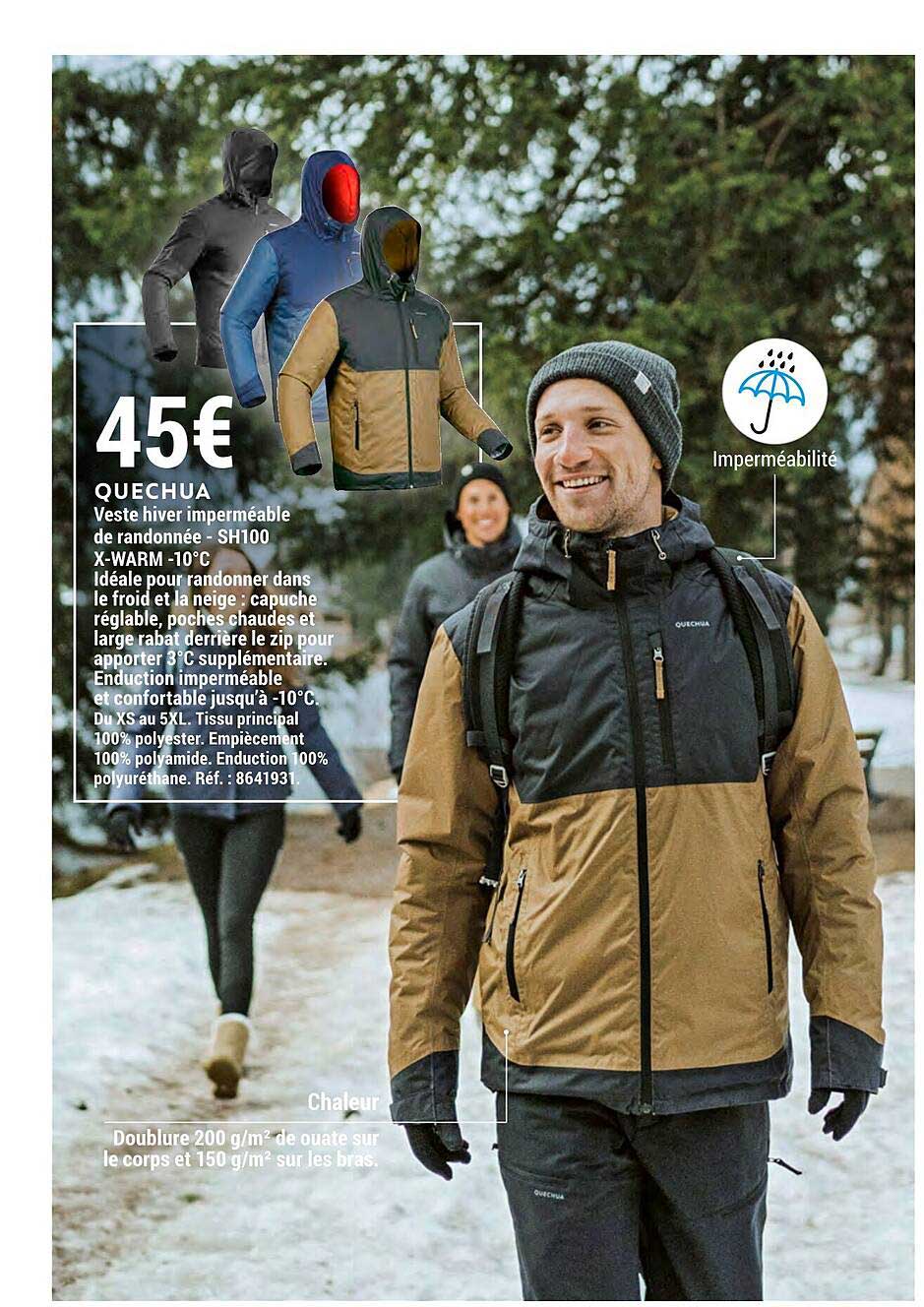 veste hiver impérméable de randonnée - sh100 quechua