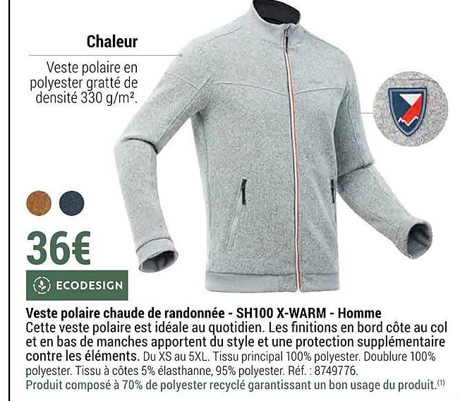 veste polaire chaude de randonnée - sh100 x-warm - homme