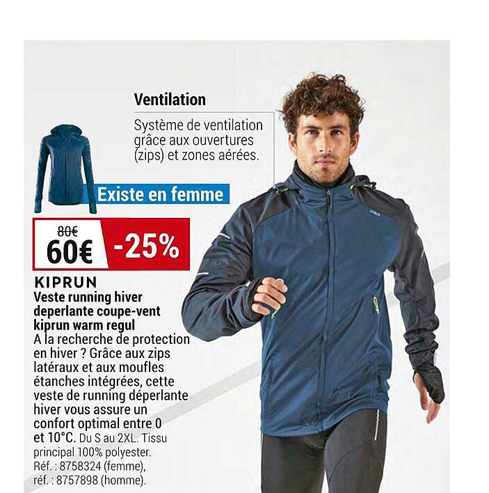 veste running hiver deperlante coupe-vent kiprun warm regul