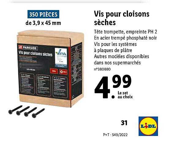 vis pour cloisons sèches parkside