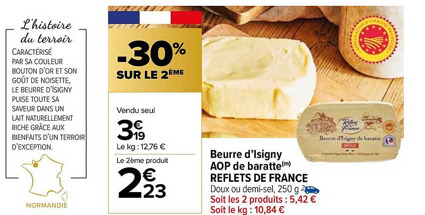 beurre d'isigny aop de baratte reflets de france