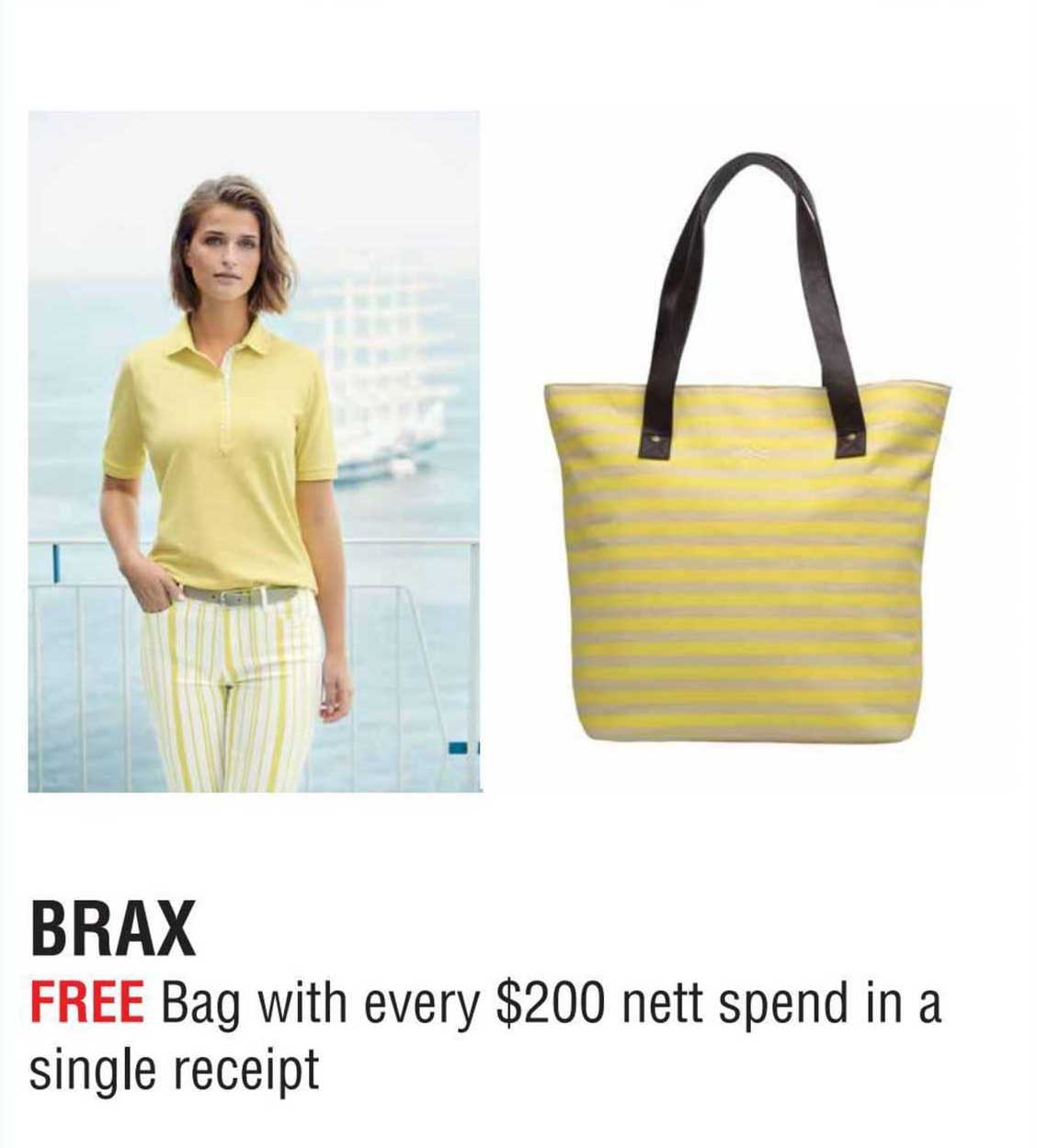 brax, free bag with every $200 nett spend in a single receipt