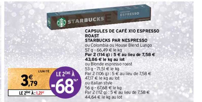 capsules de café x10 espresso roast starbucks par nespresso
