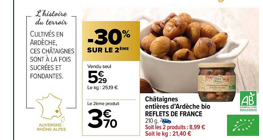 châtaignes entières d'ardèche bio reflets de france