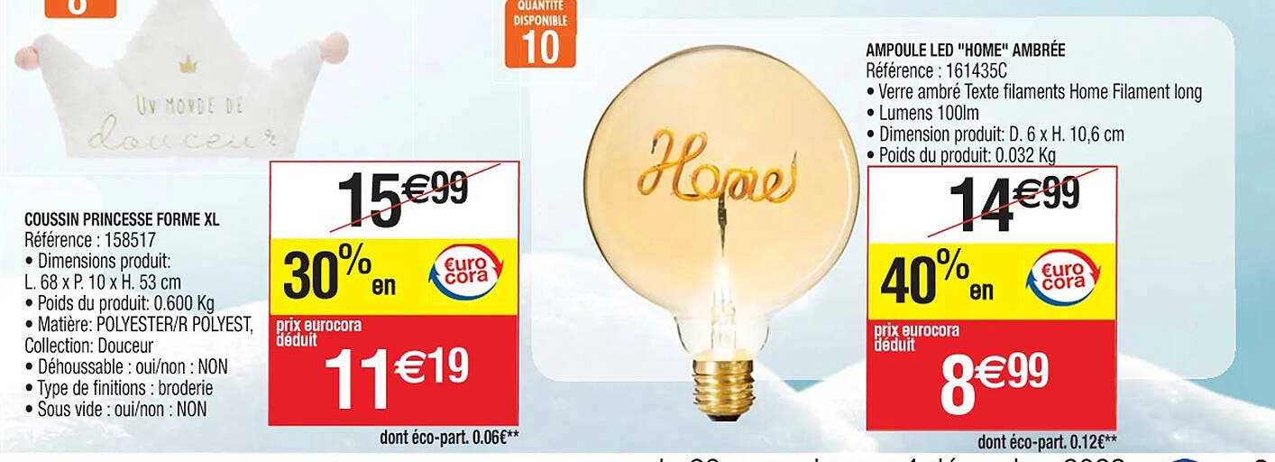 Coussin Princesse Forme Xl, Ampoule Led "home" Ambrée