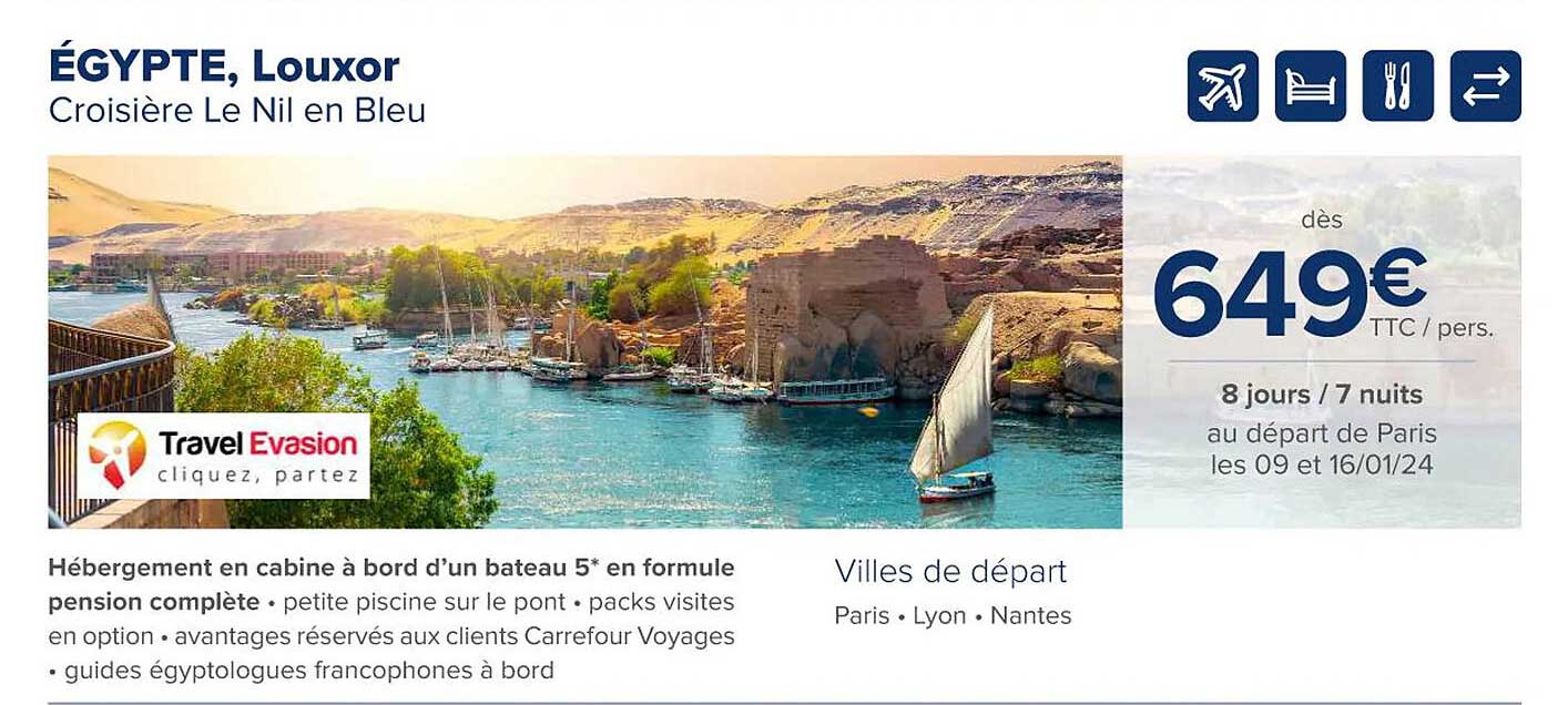 égypte, louxor croisière le nil en bleu