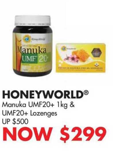 honeyworld manuka mf20+ 1kg & umf20+ lozenges
