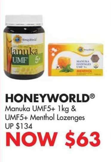 honeyworld manuka umf5+ 1kg & umf5+ menthol lozenges