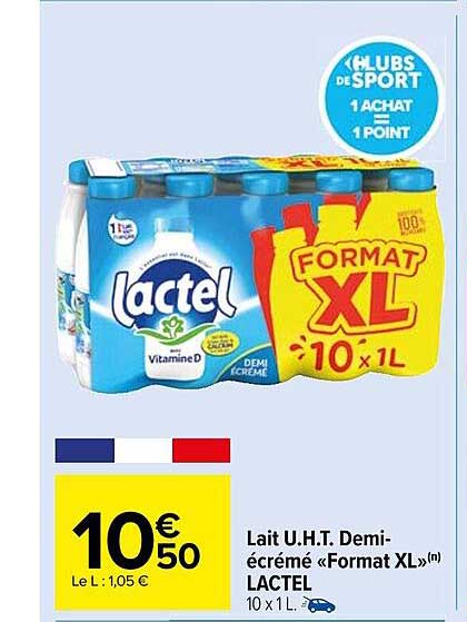lait u.h.t. demi-écrémé «format xl» lactel
