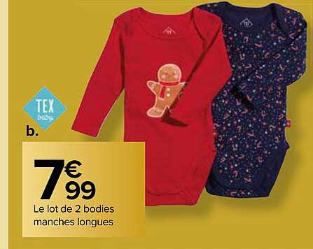 le lot de 2 bodies manches longues tex baby