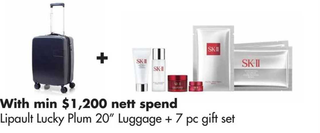 lipault lucky plum 20" luggage + 7 pc gift set