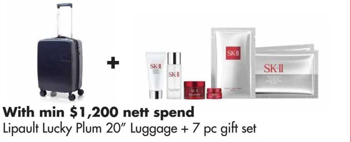 lipault lucky plum 20" luggage + 7 pc gift set