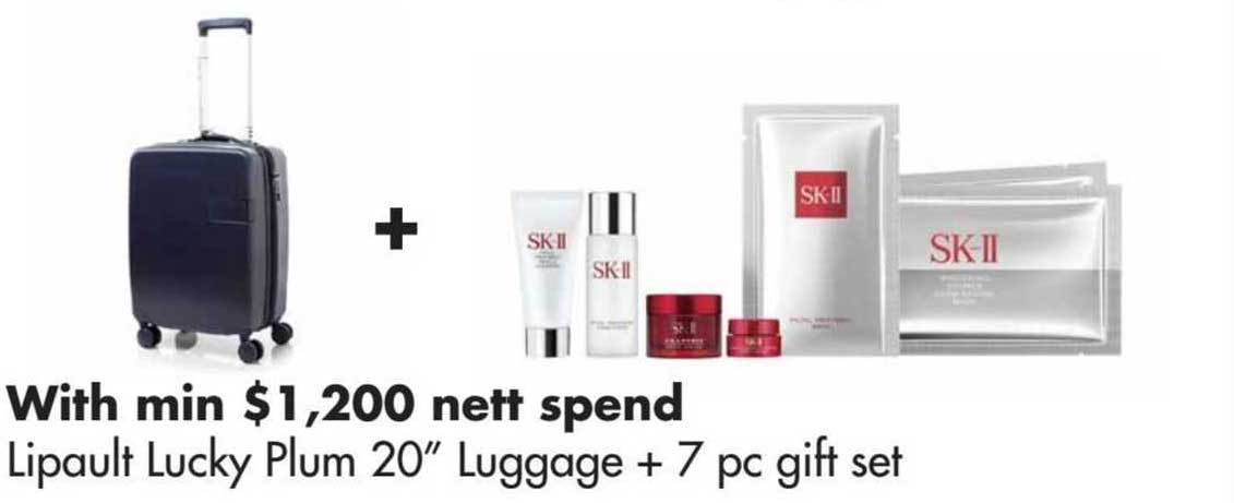 lipault lucky plum 20" luggage + sk-II 7 pc gift set