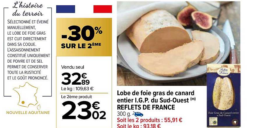 lobe de foie gras de canard entier i.g.p. du sud-ouest reflets de france