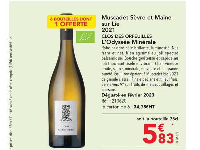 muscadet sèvre et maine sur lie 2021 clos des orfeuilles l'odyssée minérale