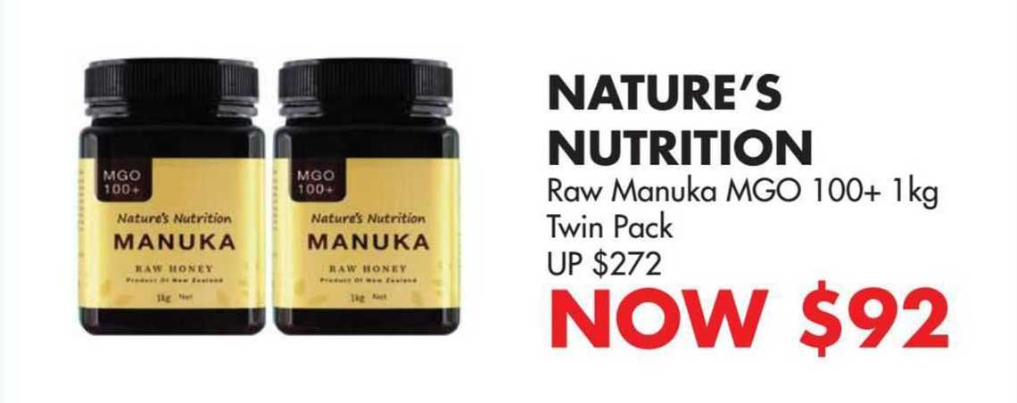 nature's nutrition raw manuka mgo 100+ 1kg twin pack