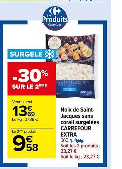 noix de saint-jacques sans corail surgelées carrefour extra
