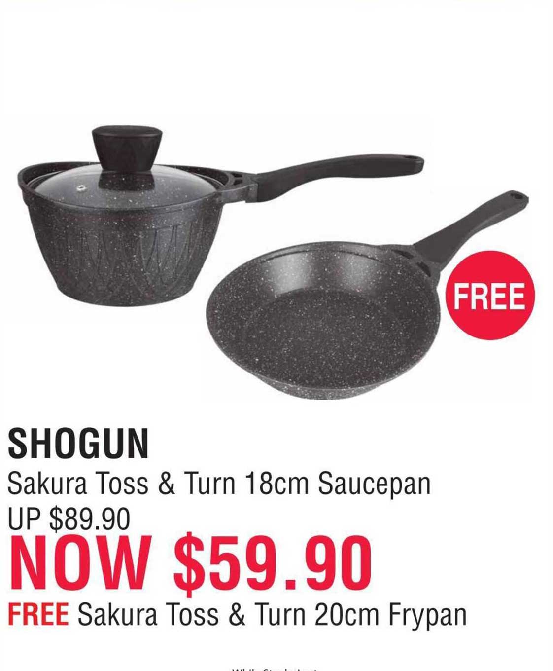 shogun sakura toss & turn 18cm sauce pan, sakura toss & run 20cm frypan