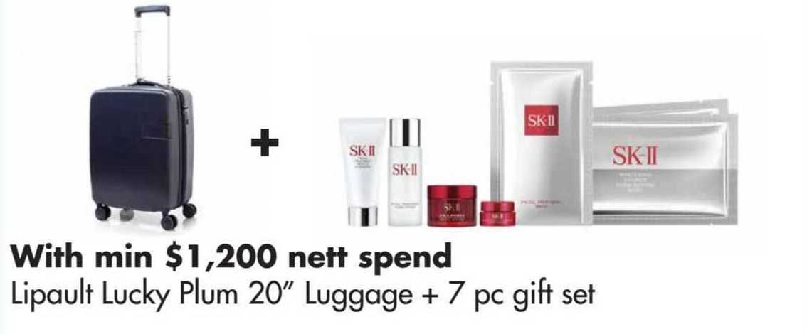 sk-II lipault lucky plum 20" luggage + 7 pc gift set