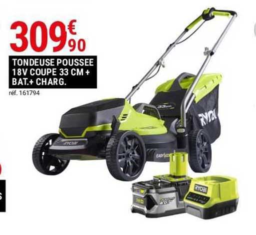 tondeuse poussée 18v coupe 33 cm + bat.+ charg.