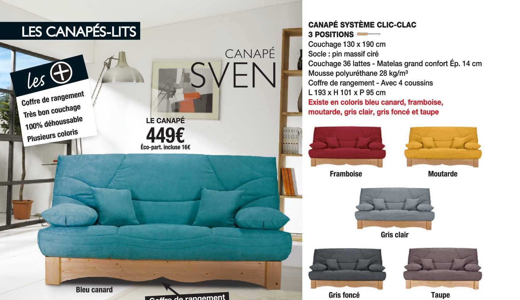 canapé sven : système clic-clac 3 positions