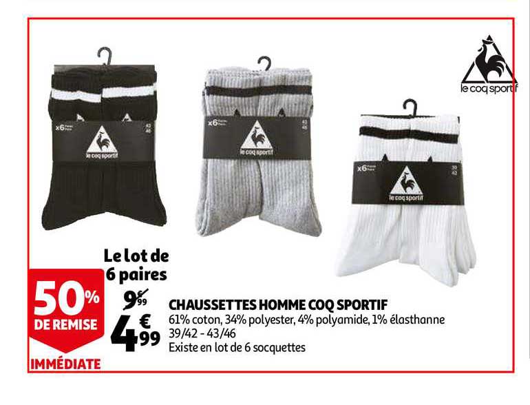 chaussettes homme coq sportif 50% de remise immédiate