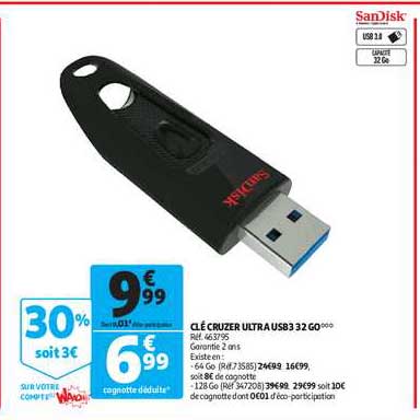Clé Cruzer Ultra Usb3 32 Go Sandisk
