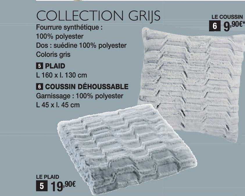 collection grijs : plaid , coussin déhoussable