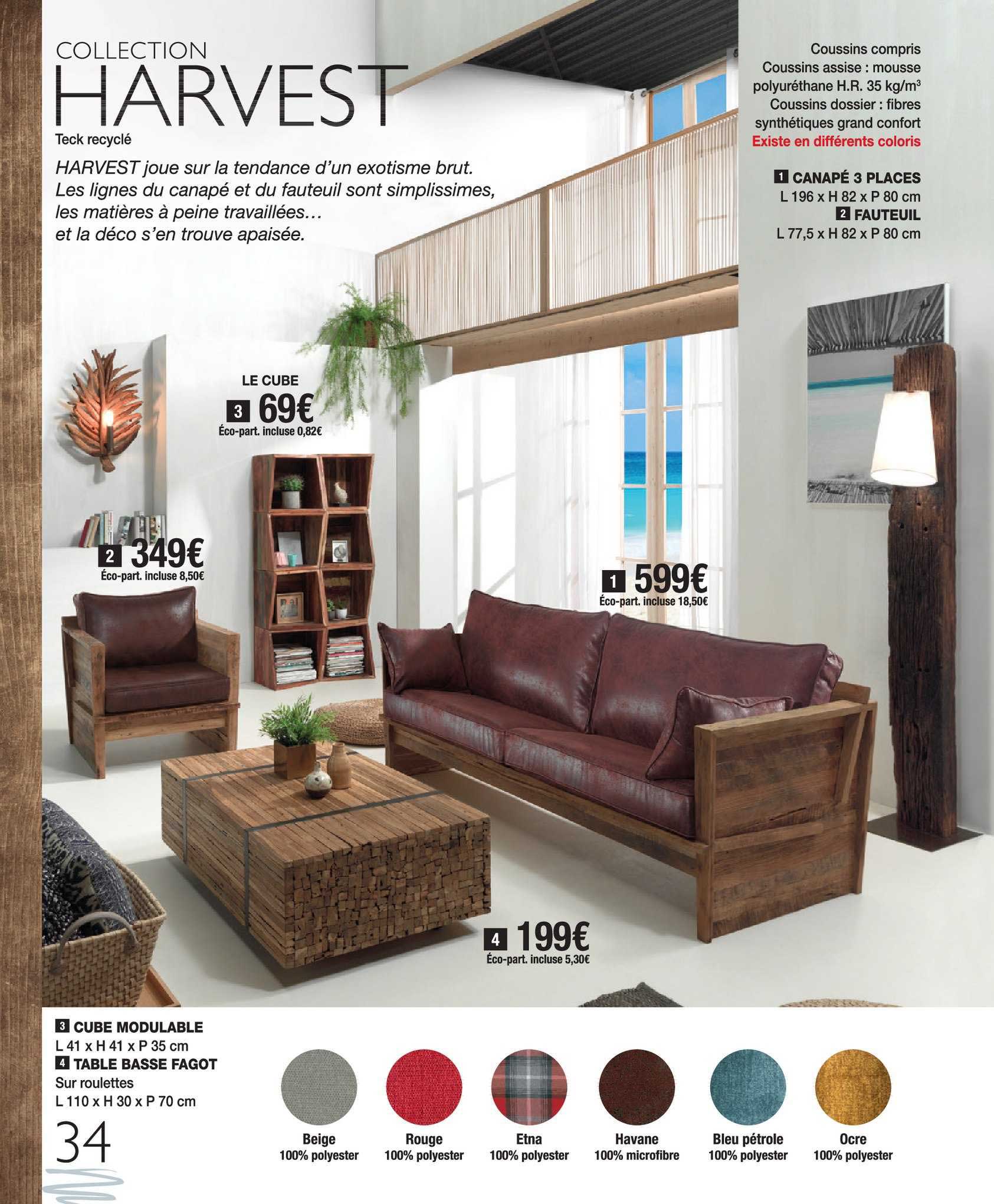 collection harvest : canapé 3 places, le cube, cube modulable, table basse fagot