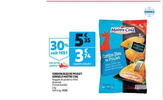 cordon bleu de poulet surgelé maître coq