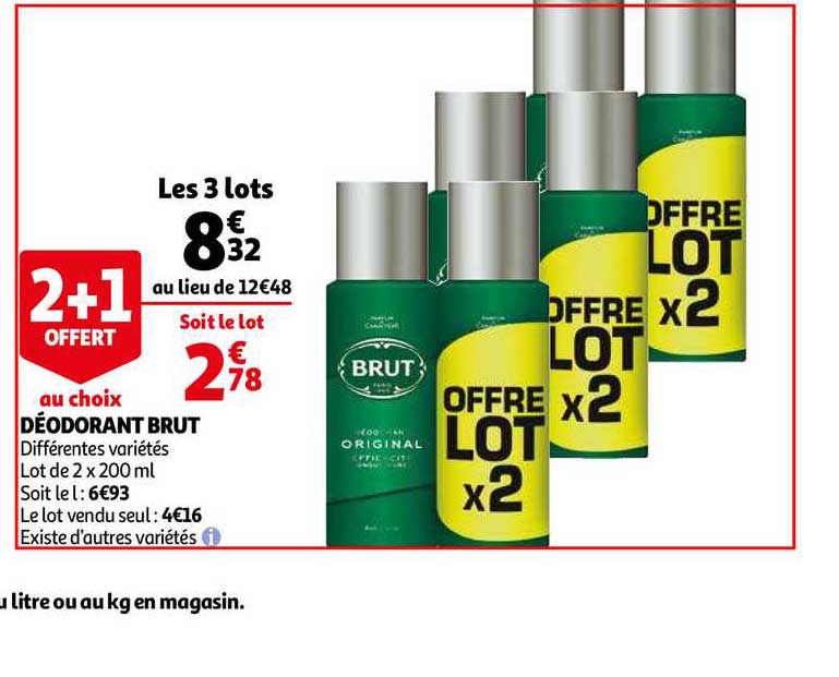 Déodorant Brut 2+1 Offert Au Choix