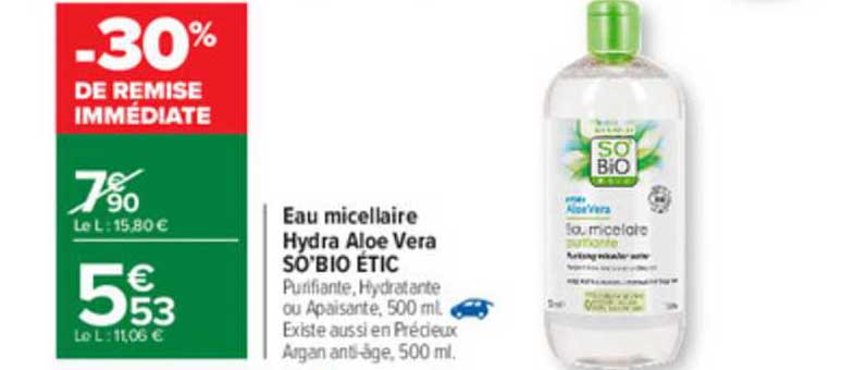 eau micellaire hydra aloe vera so'bio étic